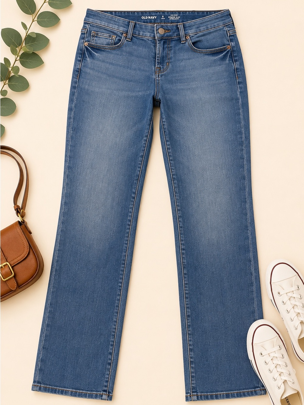 Old Navy Power Slim Straight Jeans 8 Long Mid Rise Medium Wash